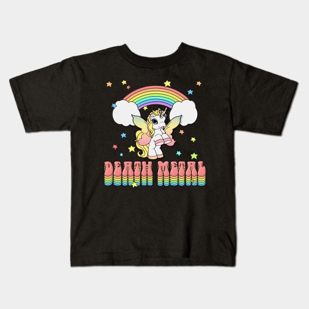 Death Metal Unicorn Rainbow Graphic Design #2 Kids T-Shirt by DankFutura